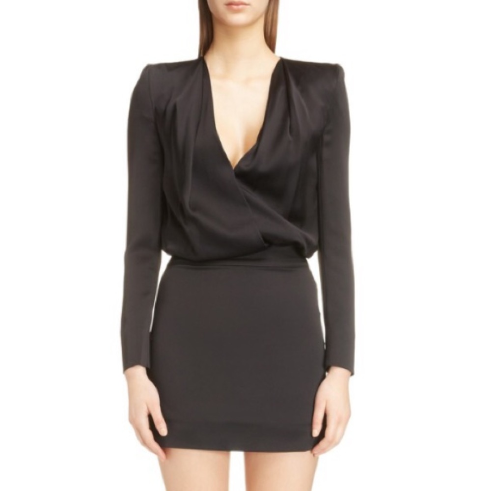 Saint Laurent Plunge Neckline Satin Mini Dress